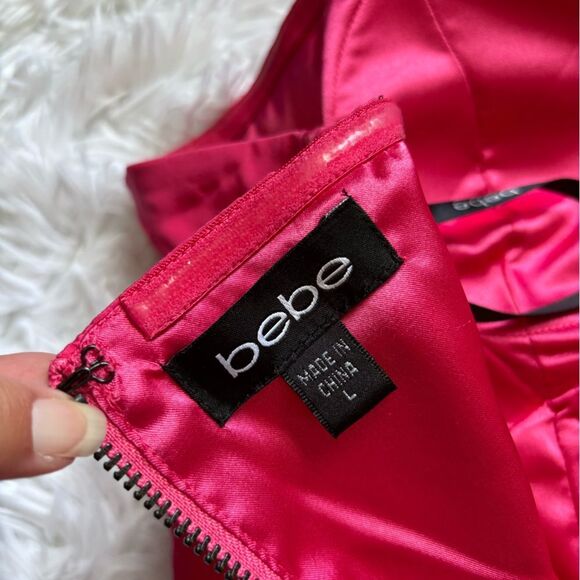 Bebe Corset Halter Top Pink Silk Womens Size Large - Picture 9 of 10